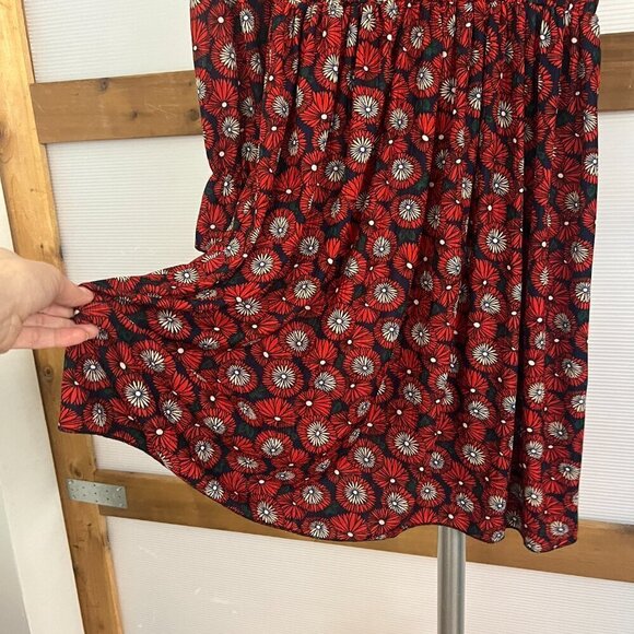 Modern Floral Geometric Pattern Tie Neck Lantern Sleeve Mini Dress Sz S No label - Picture 9 of 11